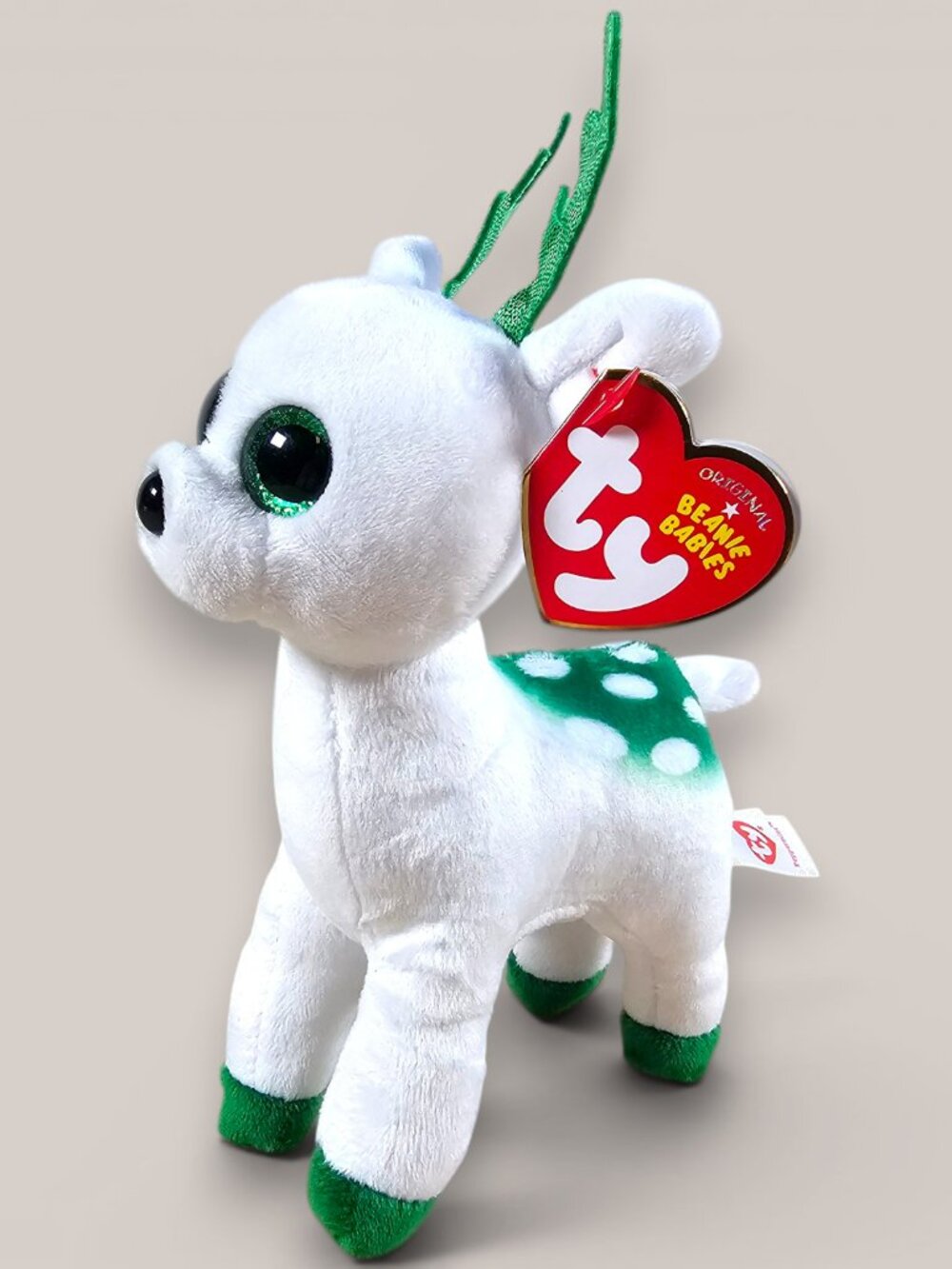 Ty Beanie Babies Peppermint Reindeer Beanbag Plush Toy White Green w/ Tags 2017